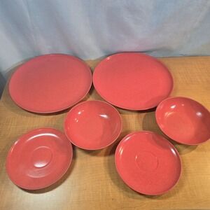 VTG Color Flyte Royale MELMAC Branchell K. LaMovne designer 6 dishes PINKISH MCM